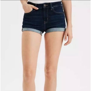 American Eagle Hi Rise Shortie Denim Jeans Shorts Dark Wash